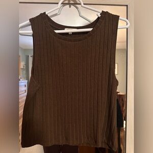 Brown Ribbed Sleeveless Top